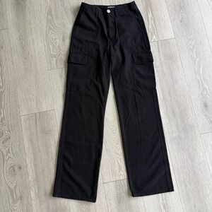 Zara Womens Black High Rise Relaxed Fit Straight Leg Cargo Pants Jeans Size 2
